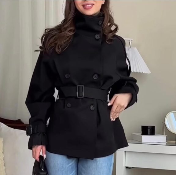 جاكيت معطف بحزام وياقة عالية